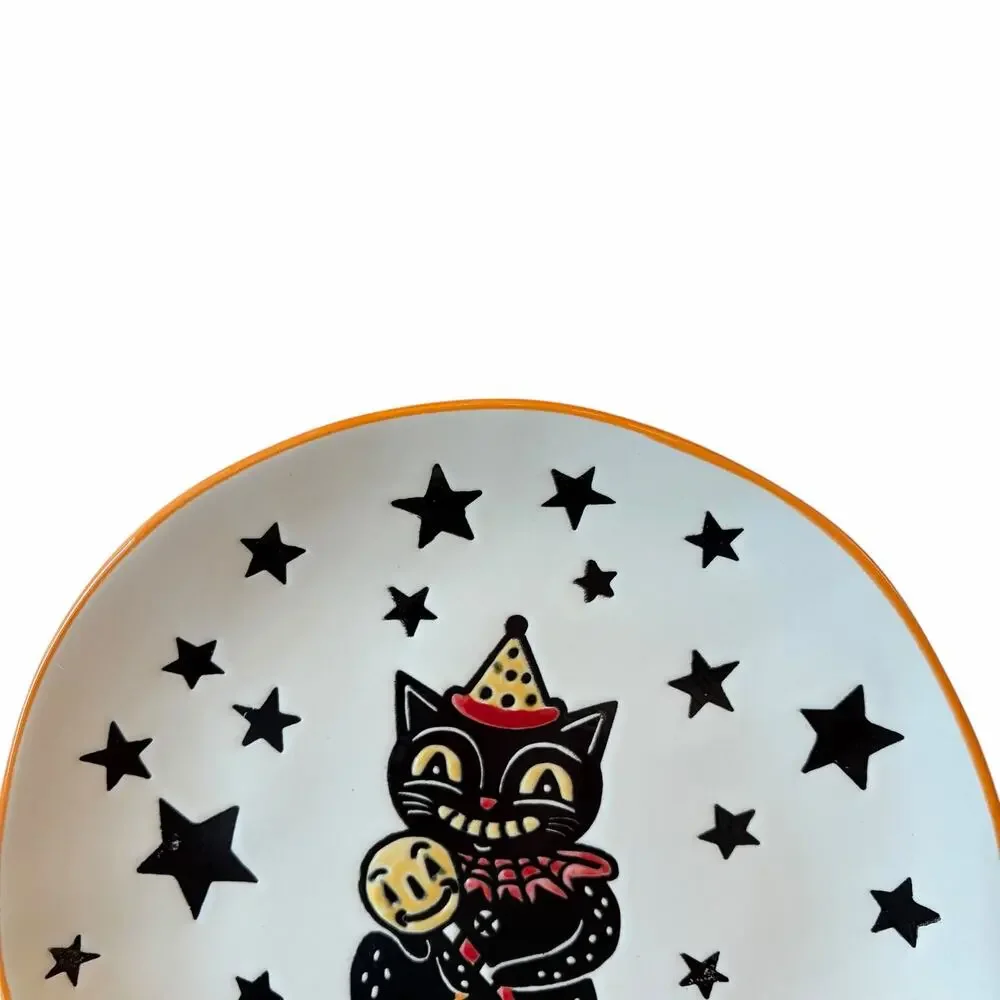 Eli & Ana Moxy Vintage Cat Salad Plates 8in Set of 4 Spooky Retro Halloween New